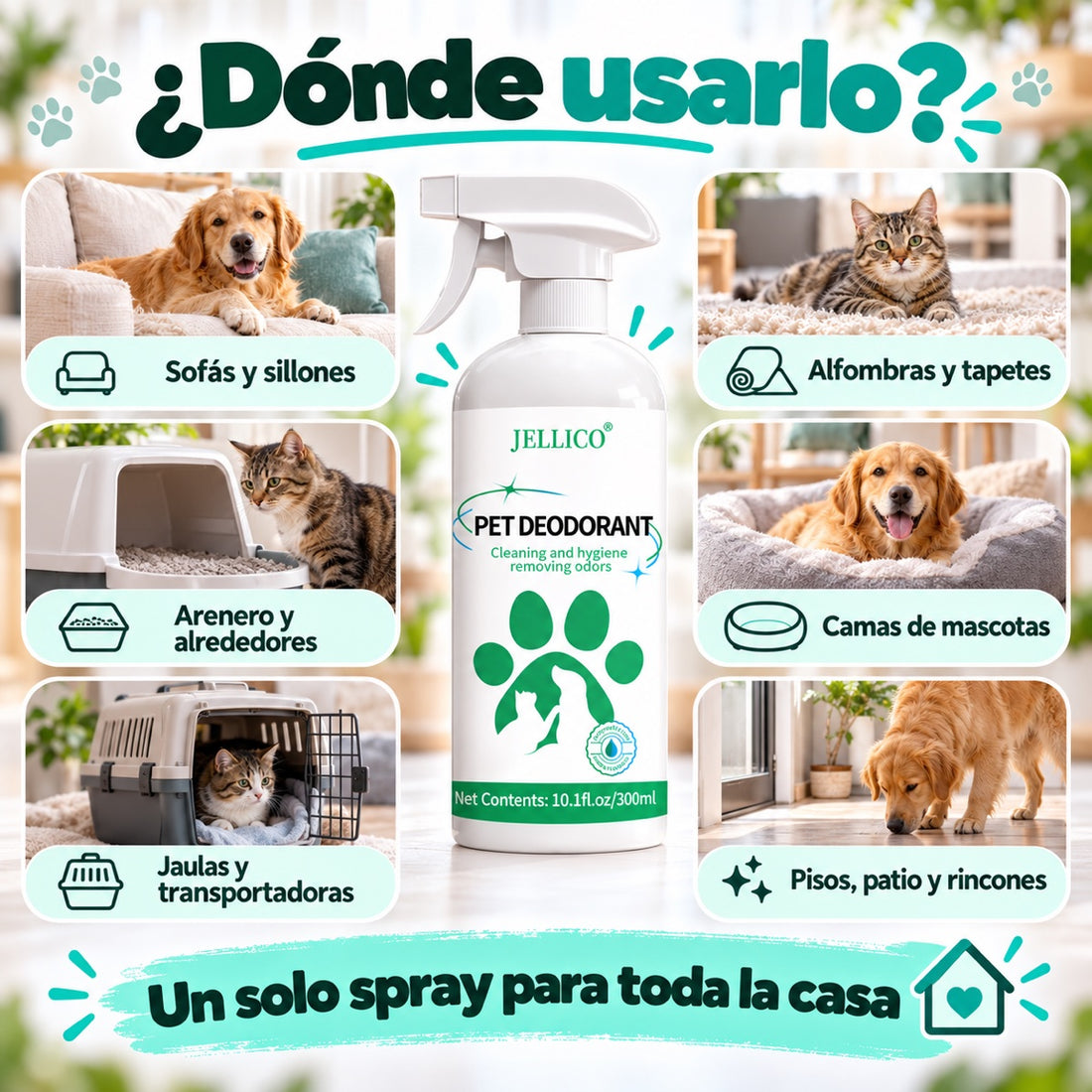 Eliminador de Olor a Orina y Heces para Gatos y Perros – Spray Enzimático 300 ml
