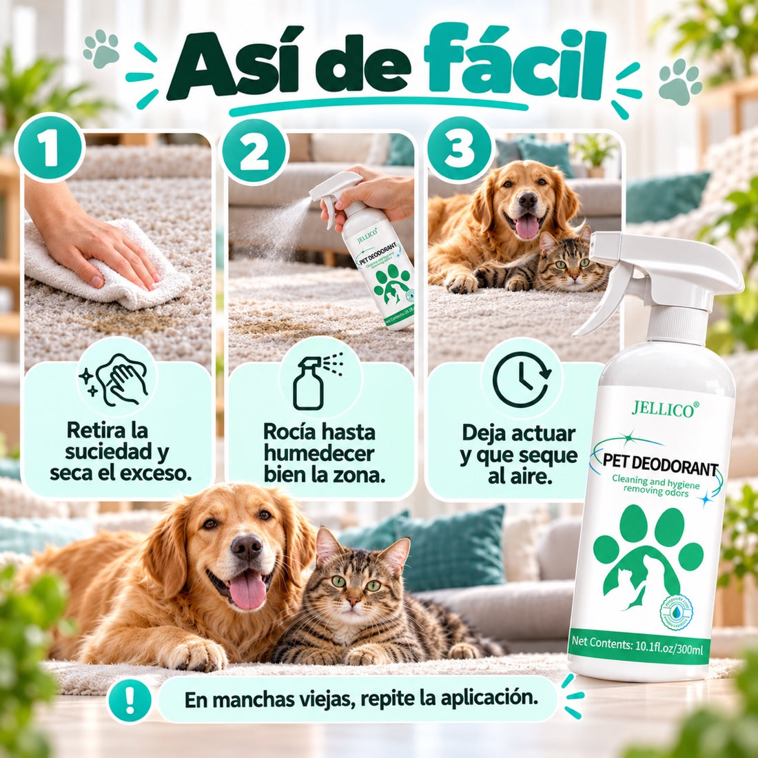 Eliminador de Olor a Orina y Heces para Gatos y Perros – Spray Enzimático 300 ml