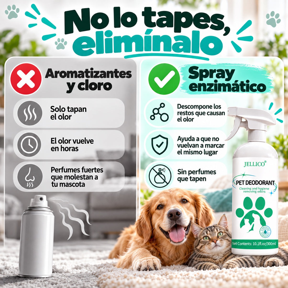 Eliminador de Olor a Orina y Heces para Gatos y Perros – Spray Enzimático 300 ml